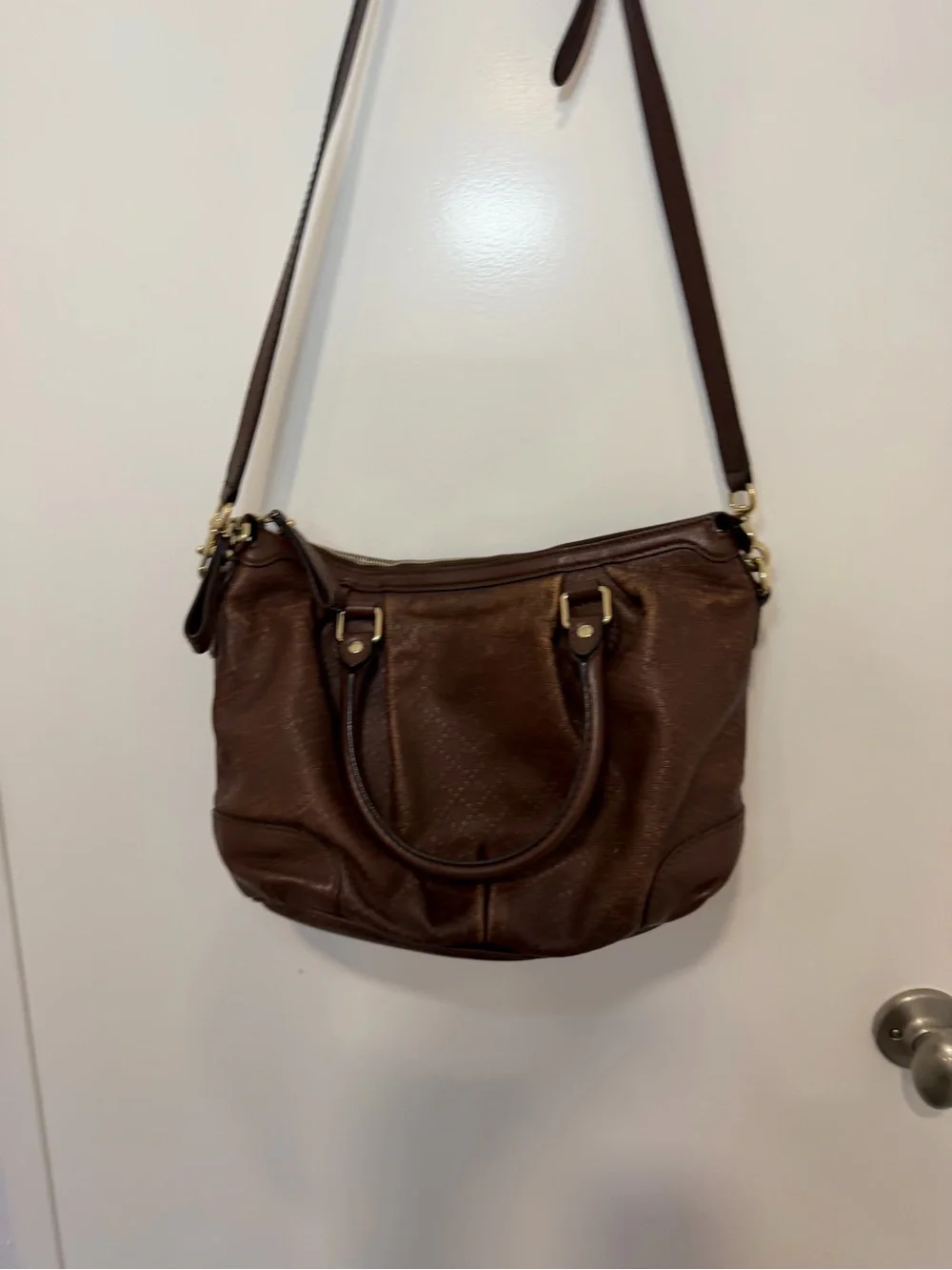 Gucci Sukey Medium Diamante Leather Satchel Brown Shoulder Crossbody Bag